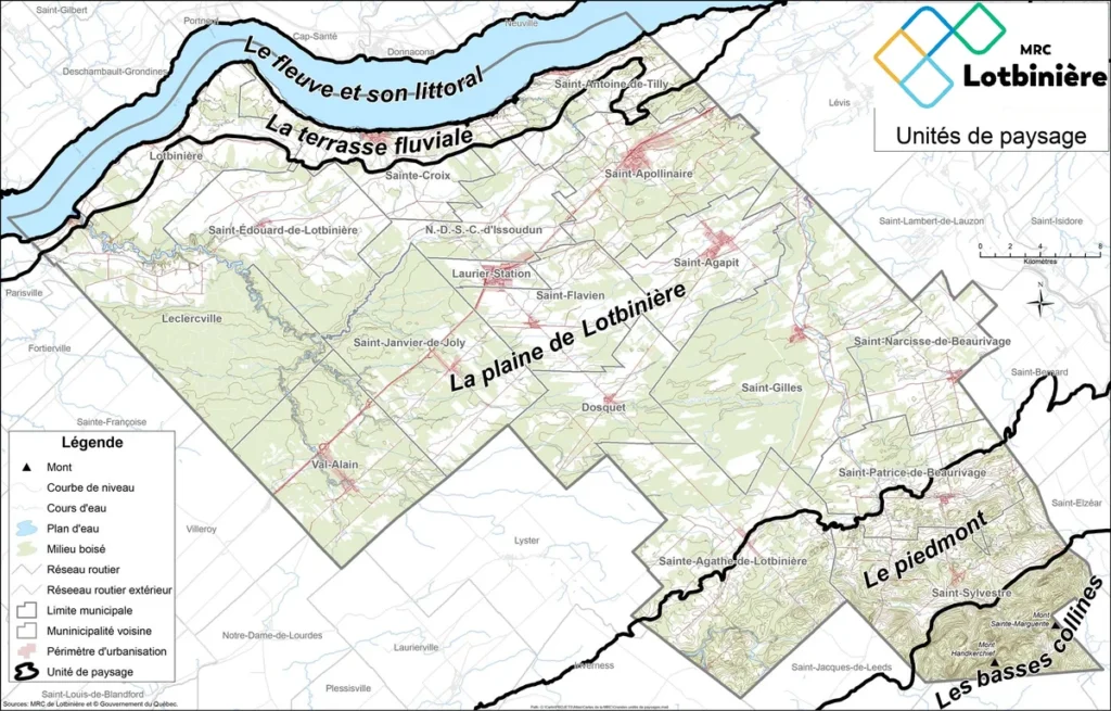 Carte des unités de paysage de la MRC de Lotbinière