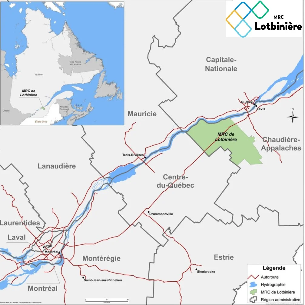 Carte de localisation de la MRC de Lotbinière dans la région de Chaudière-Appalaches